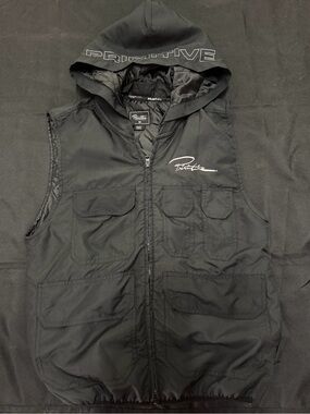 Primitive Black Hooded Utility Vest with Chest Logo